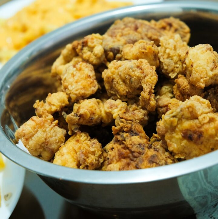fried food on white ceramic bowl