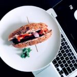 round white plate with burger