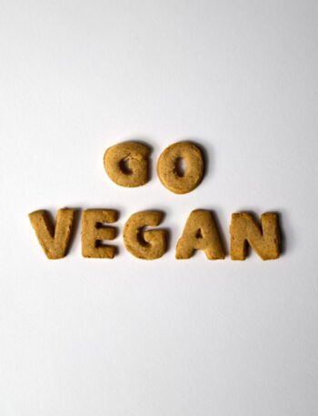 The word vegan spelled out with wooden letters