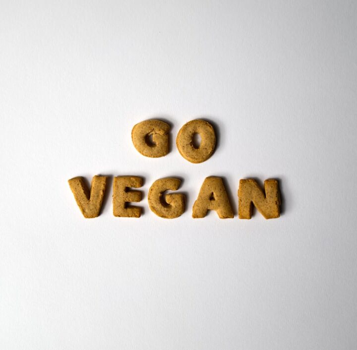 The word vegan spelled out with wooden letters